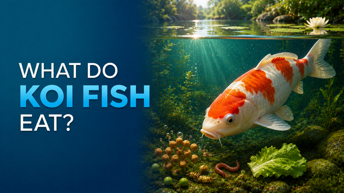 What do koi fish eat? Koi with pellets and natural pond foods