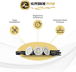 Superior Pond: WHITE LED Fountain Lights | 3LED6-100 | 3 - Fixture | 6-Watts Per Fixture | White LED Fountain Light Kit | 100ft Cord