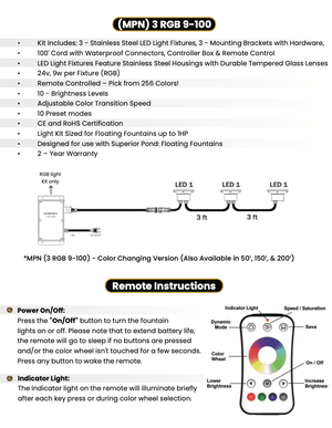 Superior Pond: WHITE LED Fountain Lights | 3LED6-100 | 3 - Fixture | 6-Watts Per Fixture | White LED Fountain Light Kit | 100ft Cord